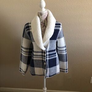 Barefoot Dreams Navy and White Teddy Jacket Cozychic Like New XL